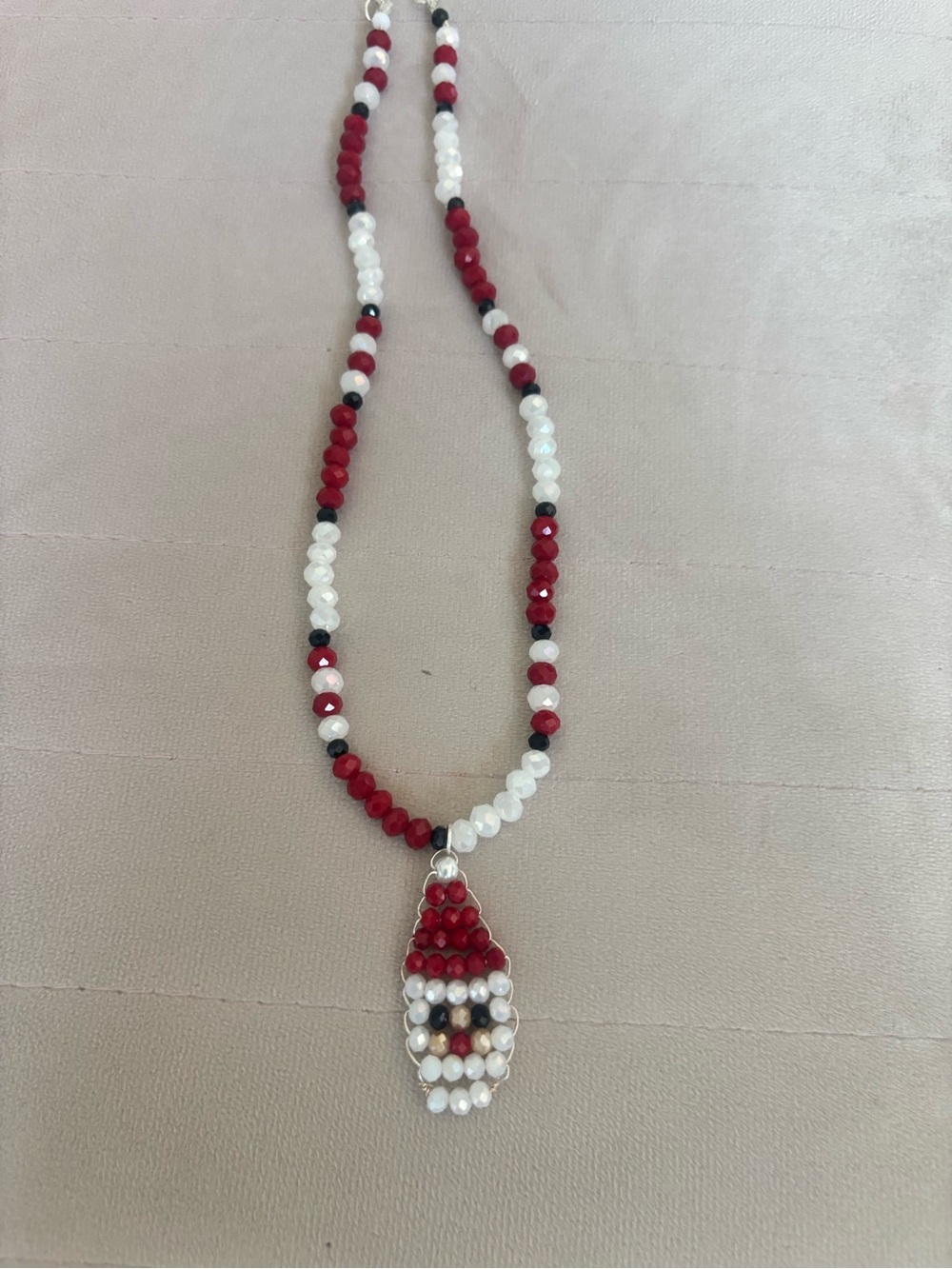 Festive Red & White Beaded Santa Necklace